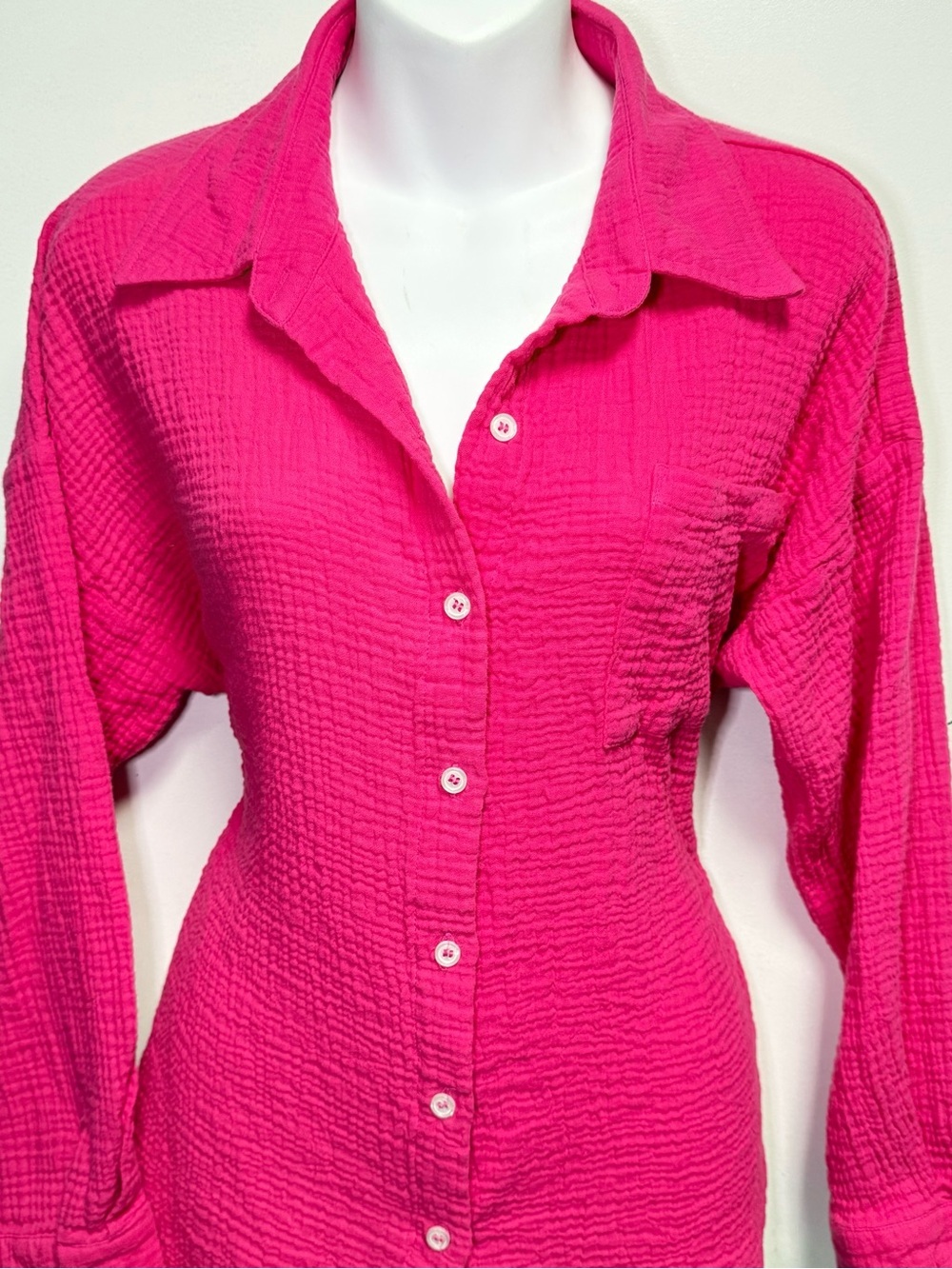 Hot Pink Textured Button-Up Shirt - Women - Picture 2 of 6